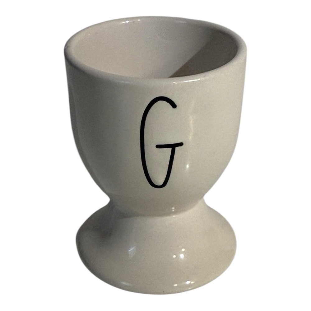 RAE DUNN by Magenta - Ivory "G" EGG CUP Egg Holder Stoneware 2.5"H Mint Cond